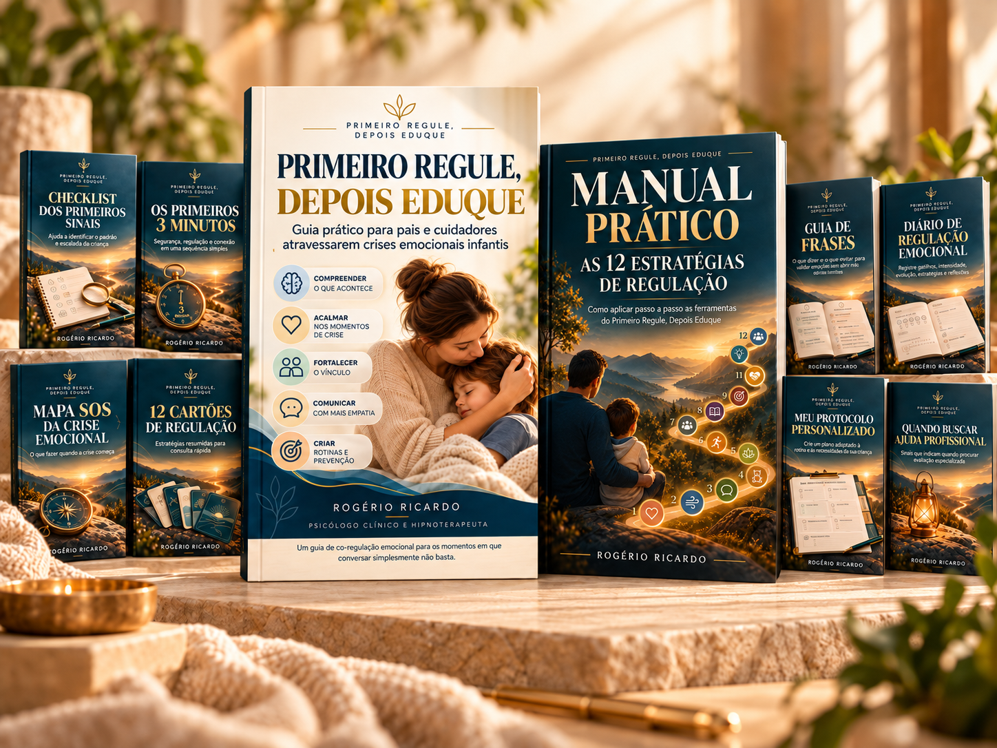Coleção completa do kit: Guia Principal, Manual Prático e materiais da Biblioteca Premium